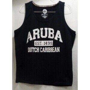 JOANN'S Aruba Tank Top Dutch Caribbean Est 1499 Black White Men's Large LNC